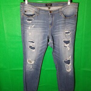 Judy Blue Jeans Womens 1XL Distressed Denim Mid Rise Skinny Fit Stretch Retro